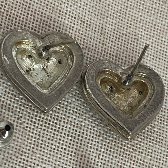 Silver Heart shape Earrings ornate Brighton Swirl pierced earrings gold puffy - Picture 7 of 15